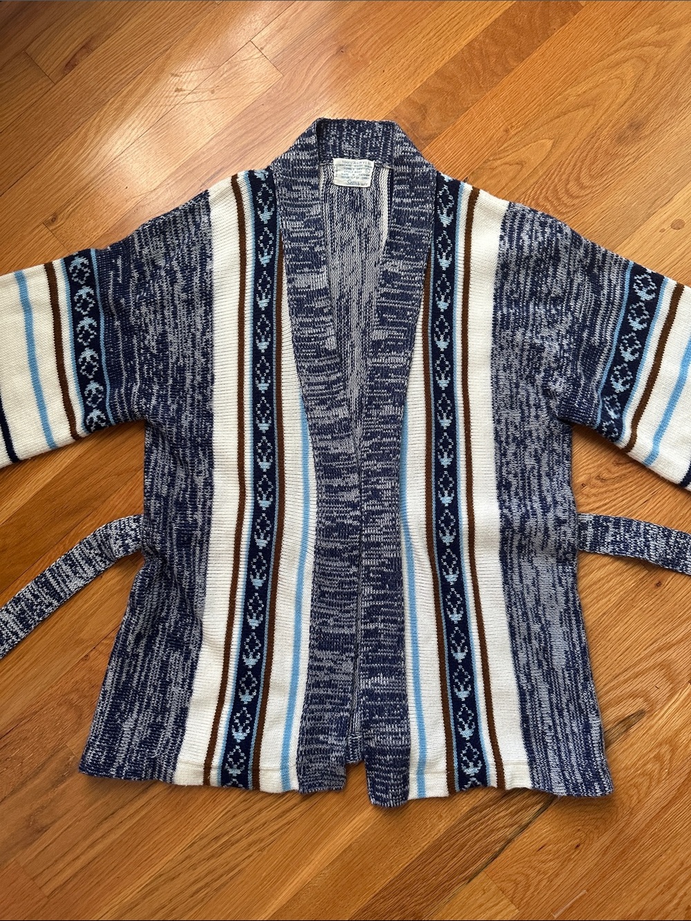 Vintage Sears Blue Patterned Aztec Robe Sweater Cardigan - Women